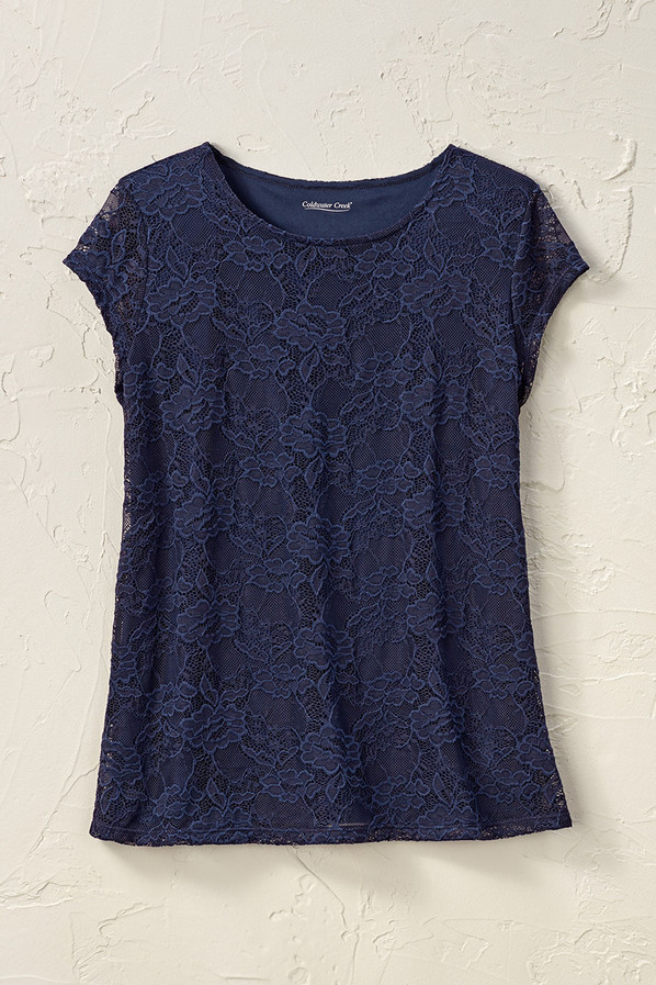 Cap-Sleeve Stretch Lace Tee