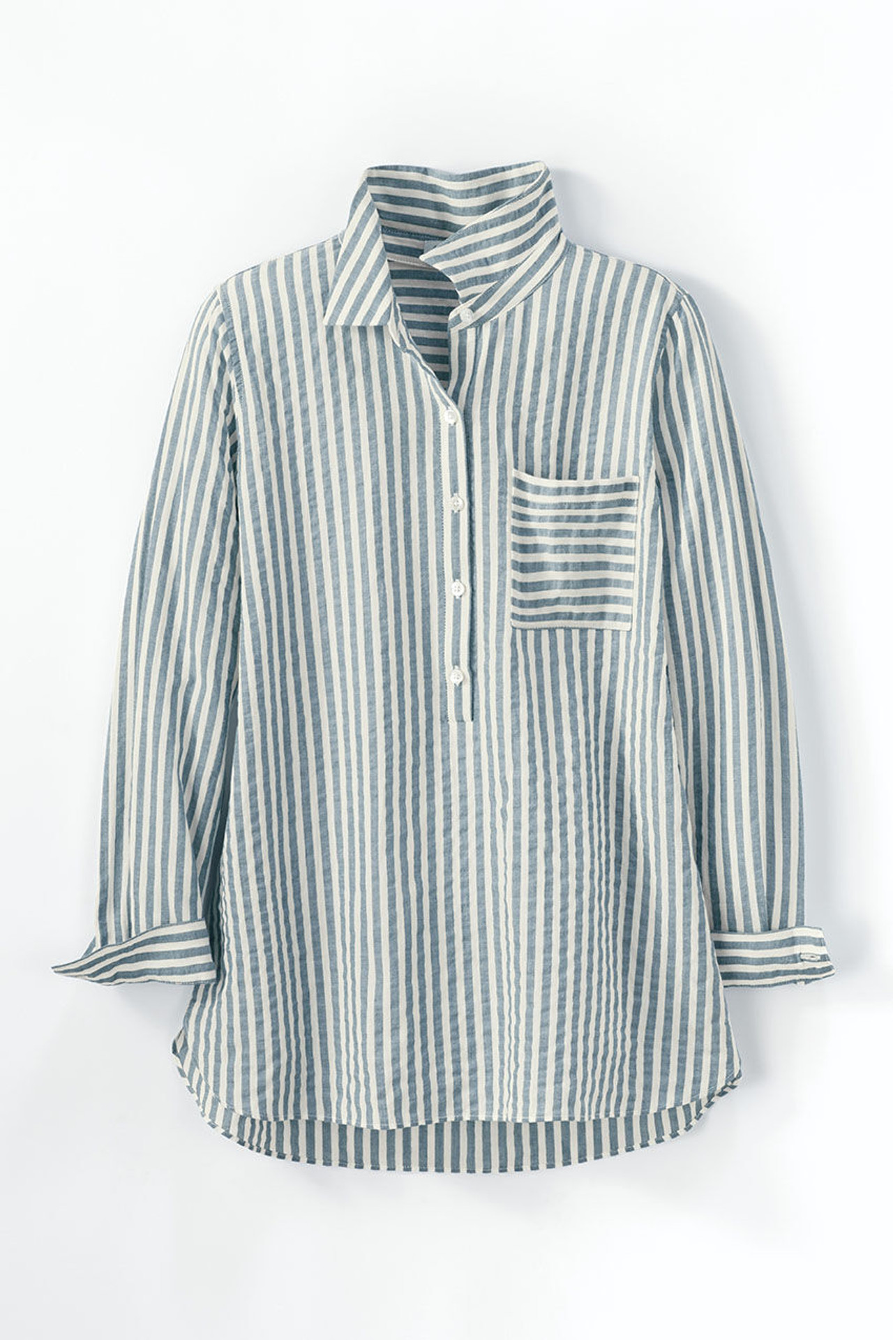 Crinkle Cotton Striped Long-Sleeve Shirt