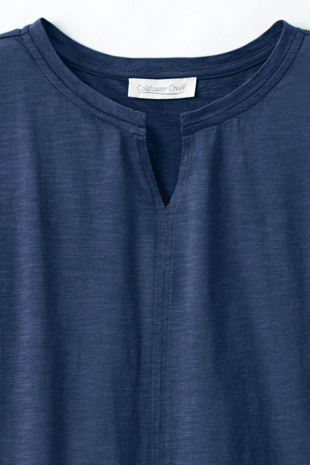 Split Neck Cap-Sleeve Slub Tee