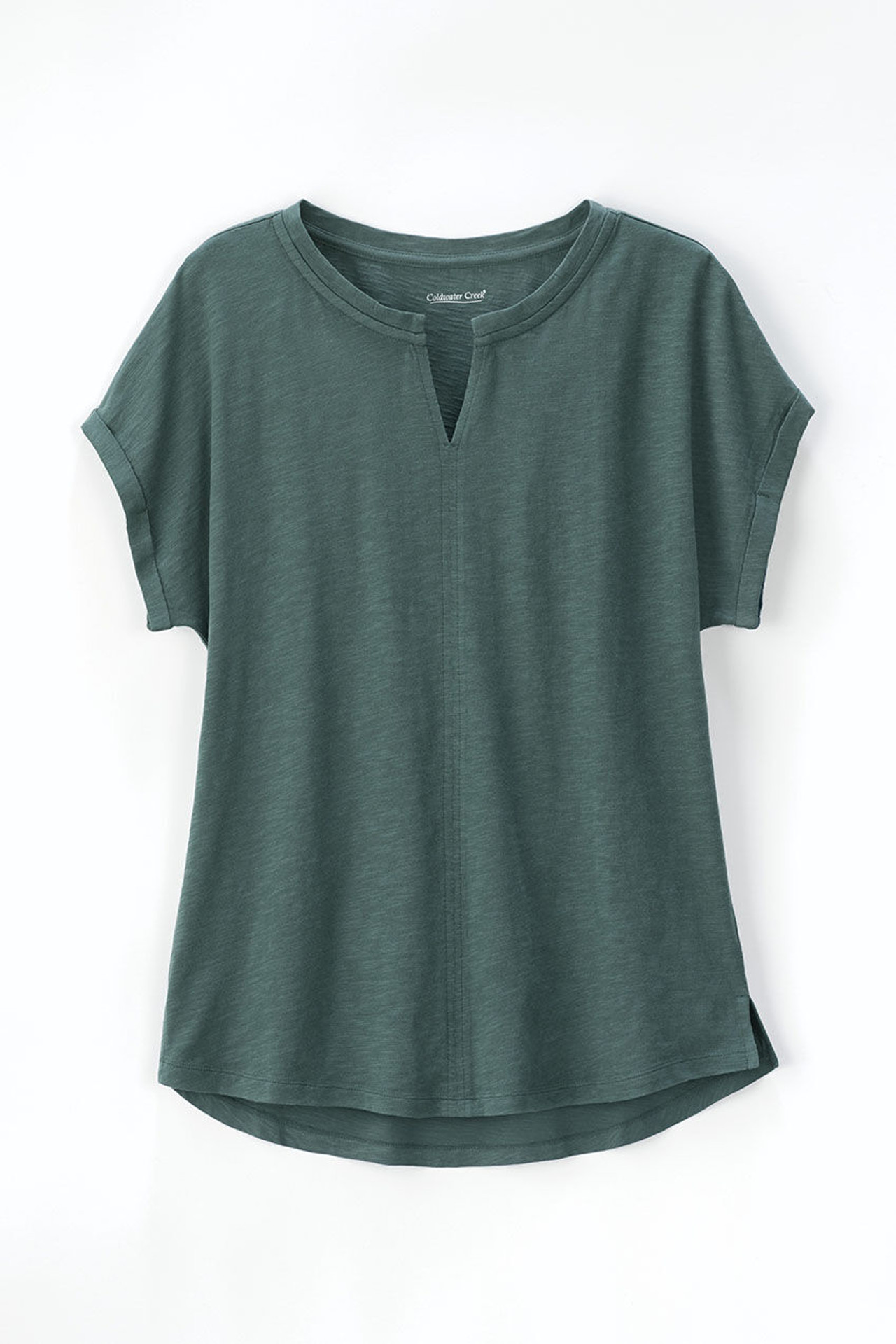 Split Neck Cap-Sleeve Slub Tee