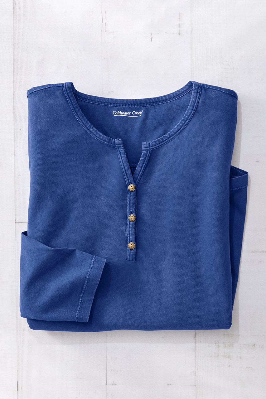 Vintage-Wash Solid Long-Sleeve Henley