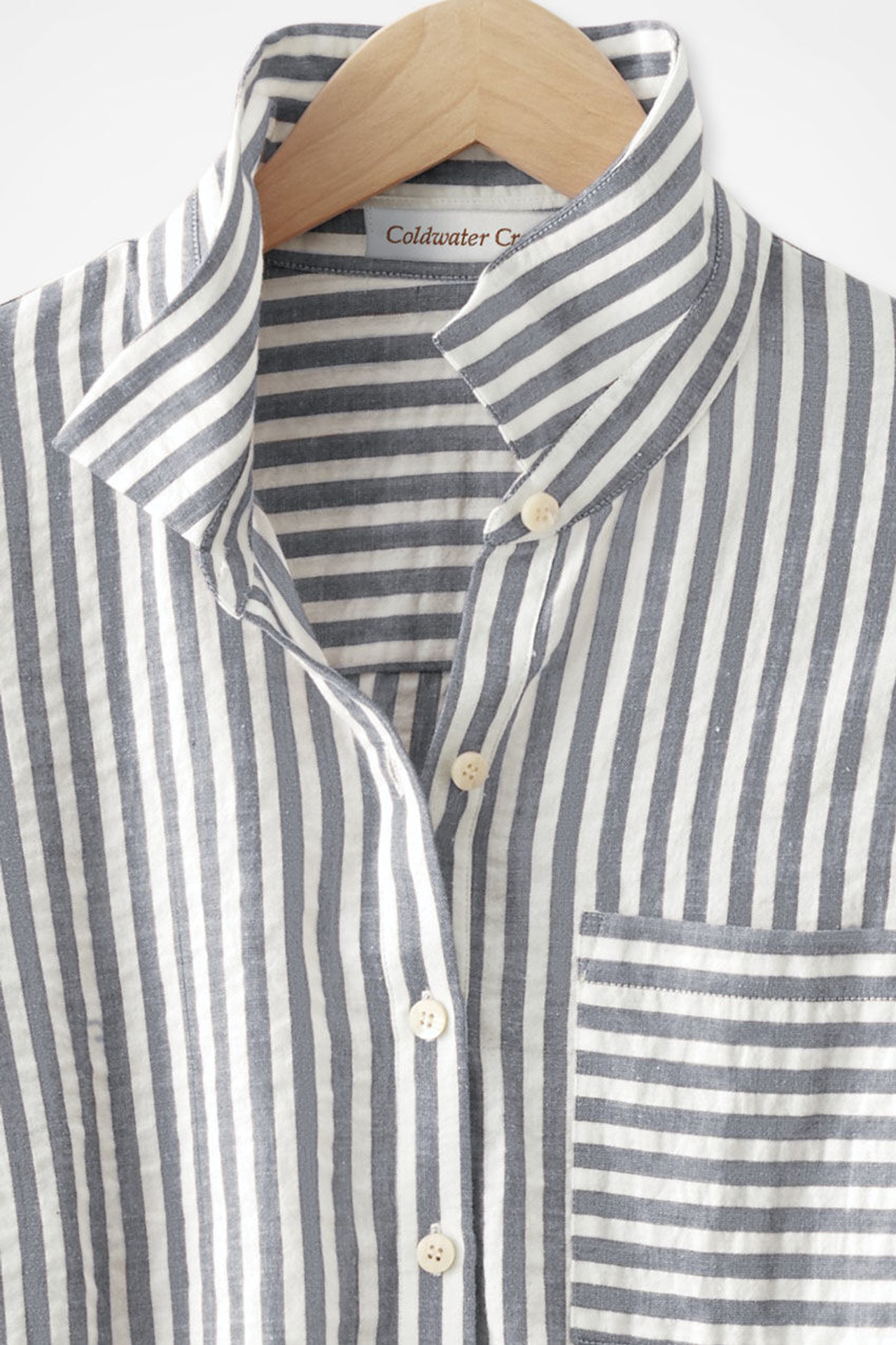 Crinkle Cotton Striped Long-Sleeve Shirt