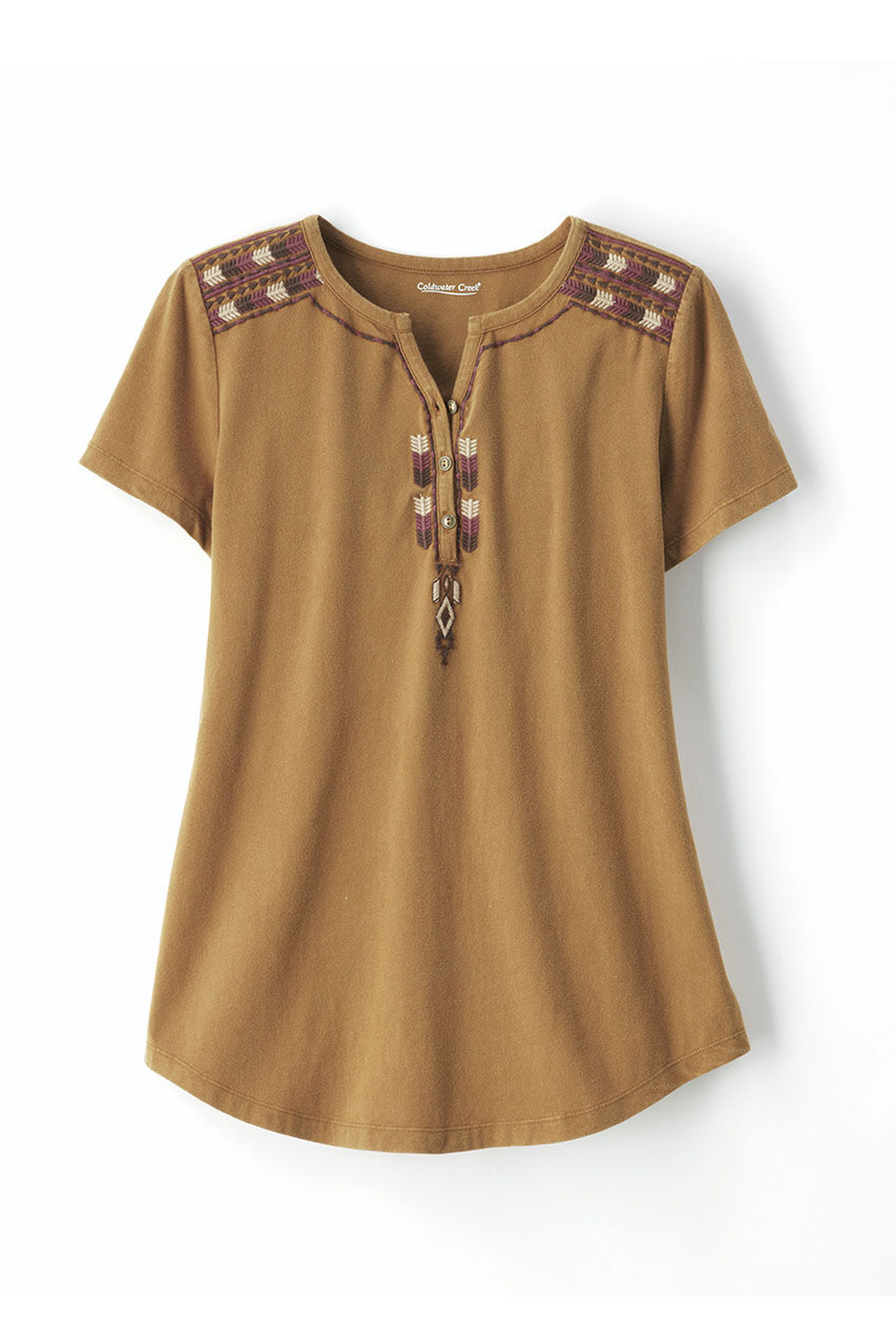 Embroidered Vintage-Washed Henley