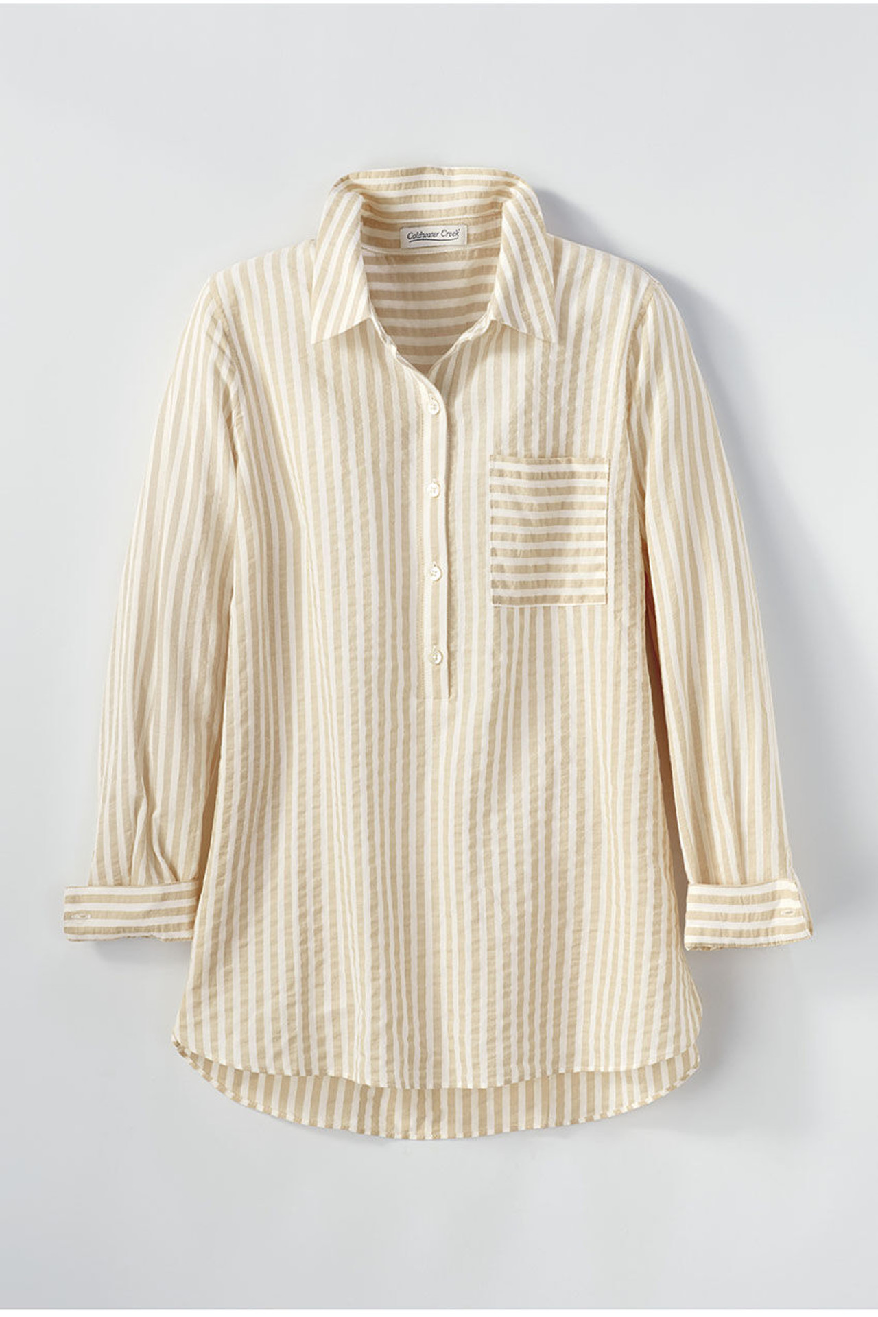 Crinkle Cotton Striped Long-Sleeve Shirt