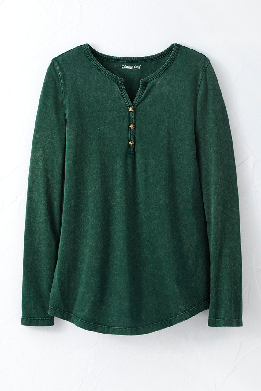 Vintage-Wash Solid Long-Sleeve Henley