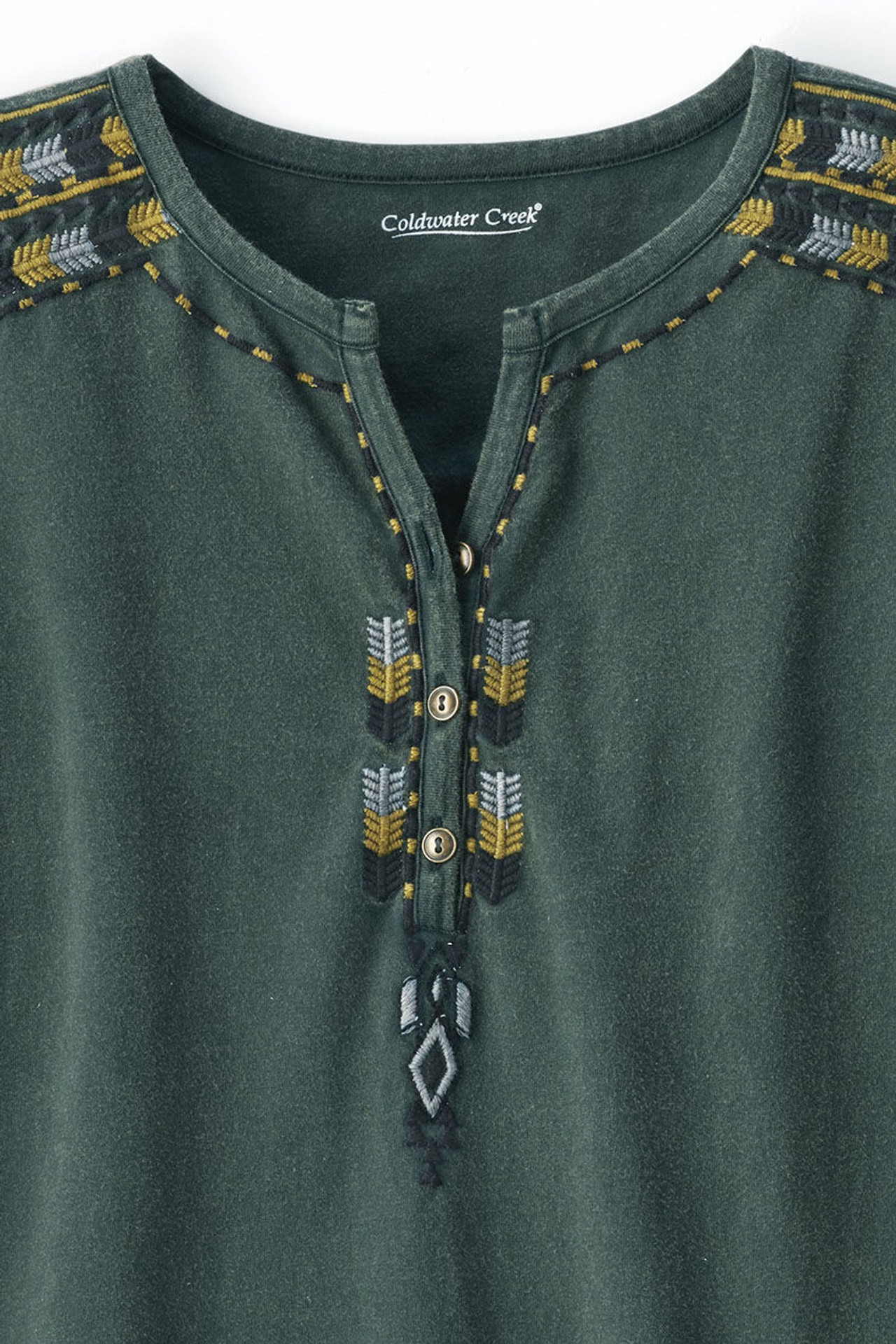 Embroidered Vintage-Washed Henley