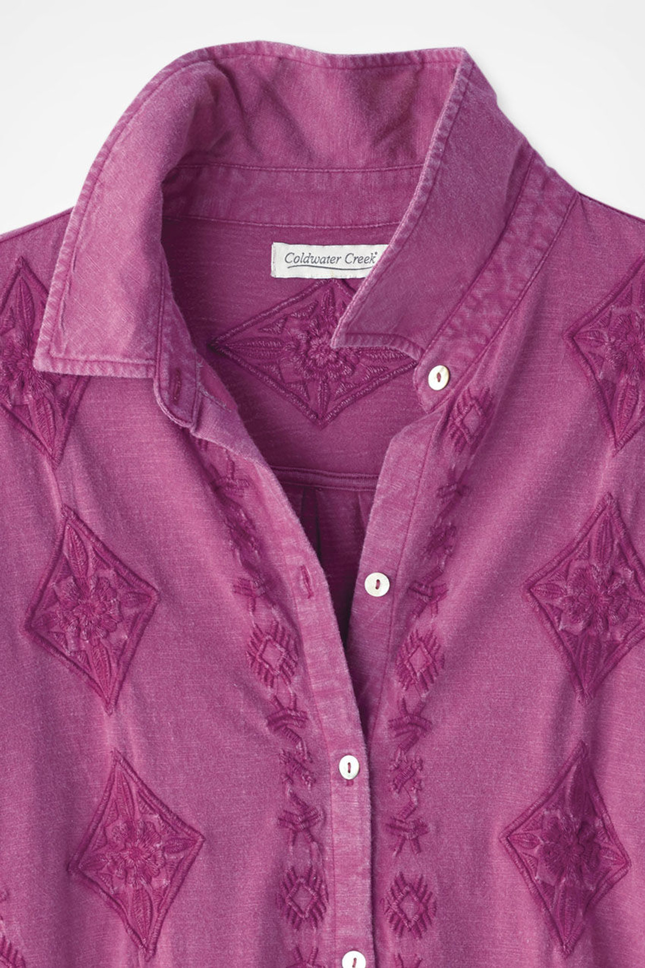 Medallions in Line Button-Front Embroidered Tunic