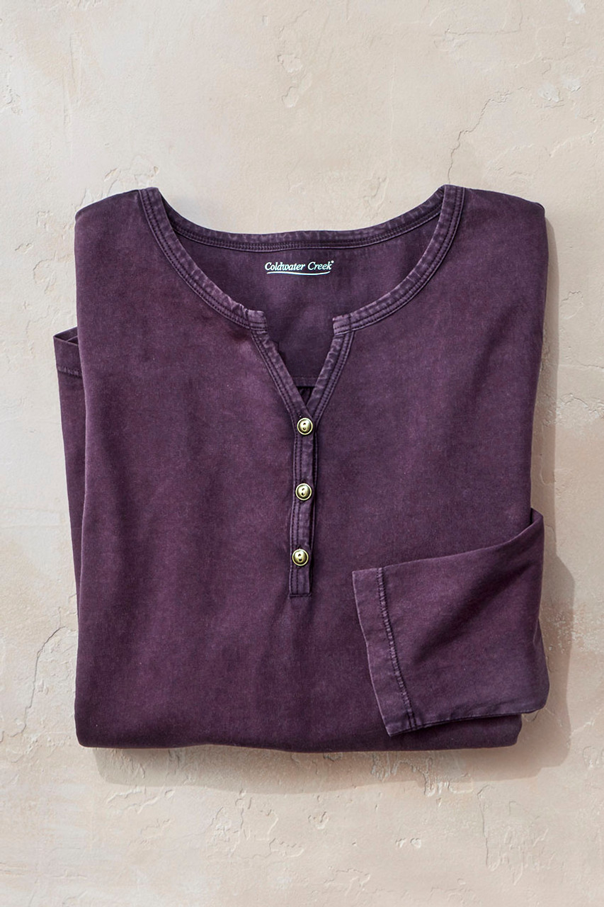 Vintage-Wash Solid Long-Sleeve Henley