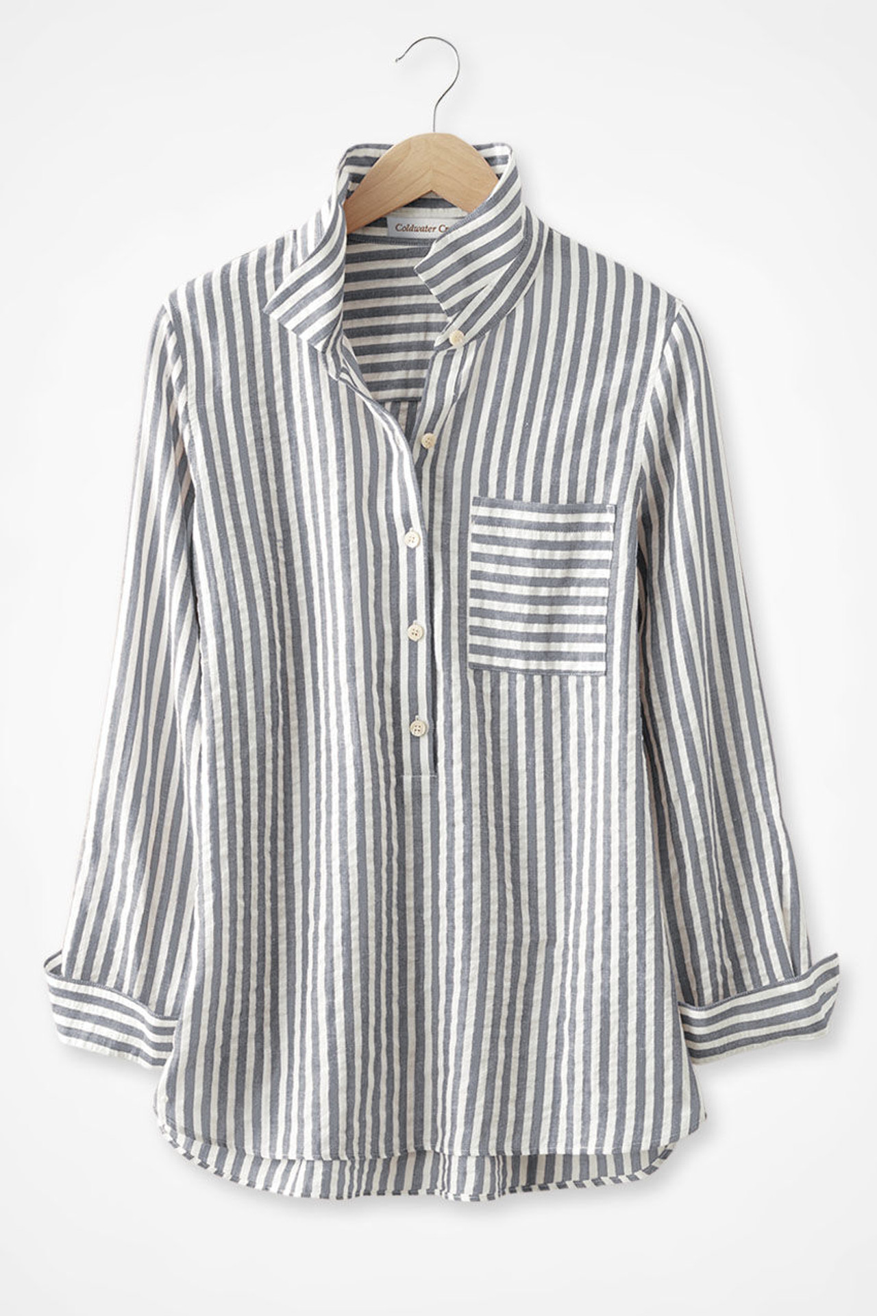 Crinkle Cotton Striped Long-Sleeve Shirt