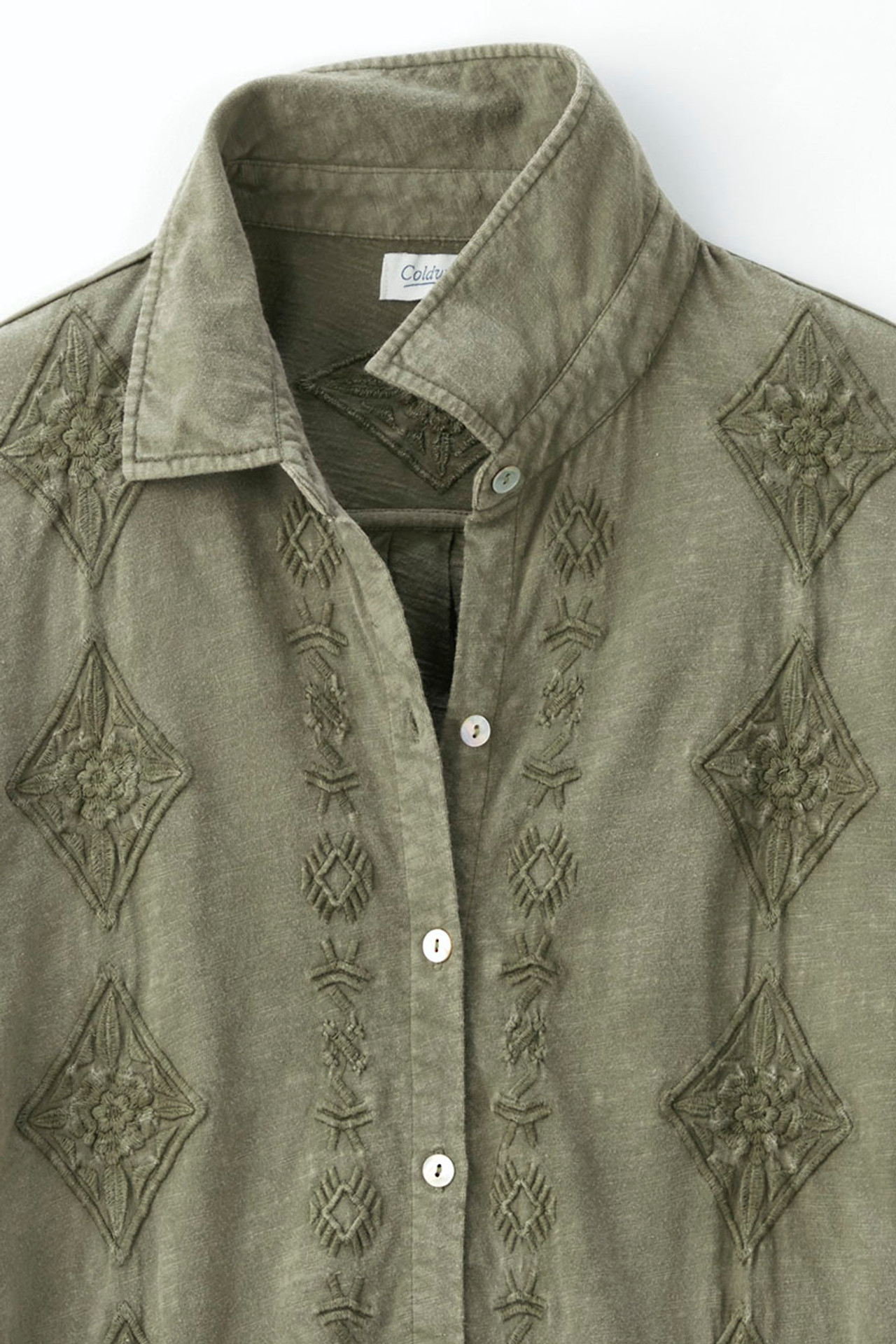 Medallions in Line Button-Front Embroidered Tunic
