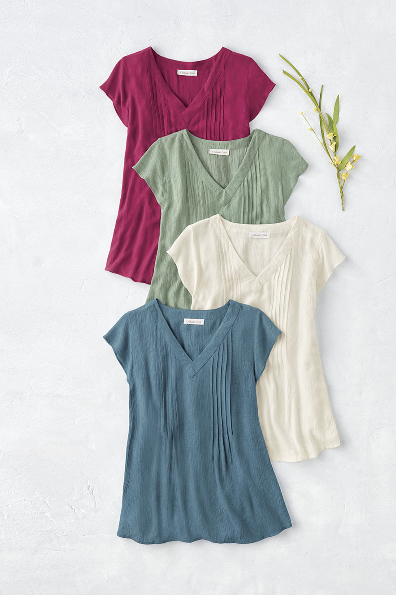 Solstice Tuck-and-Release Cap-Sleeve Blouse