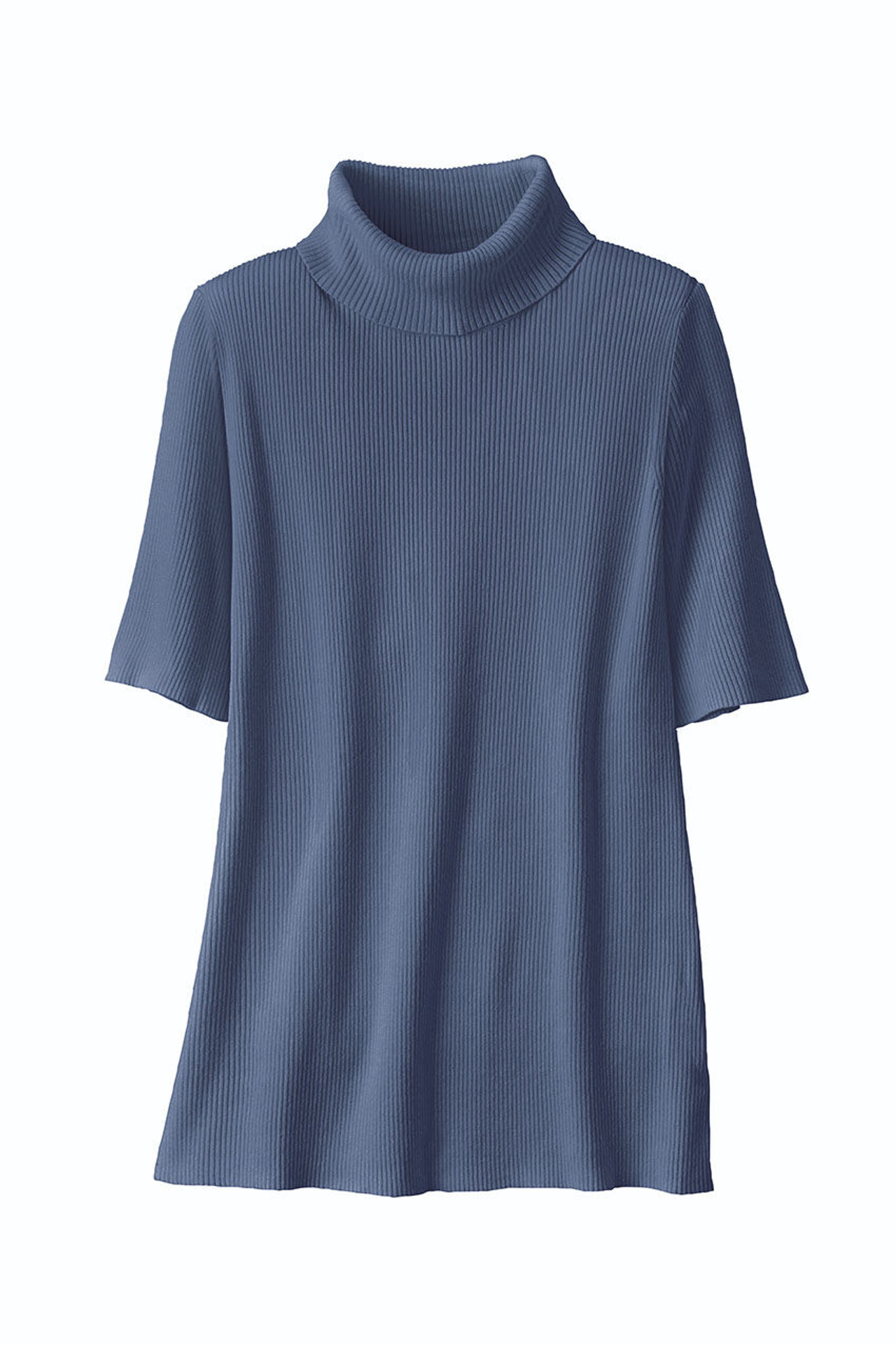 Elbow-Sleeve Ribbed Turtleneck