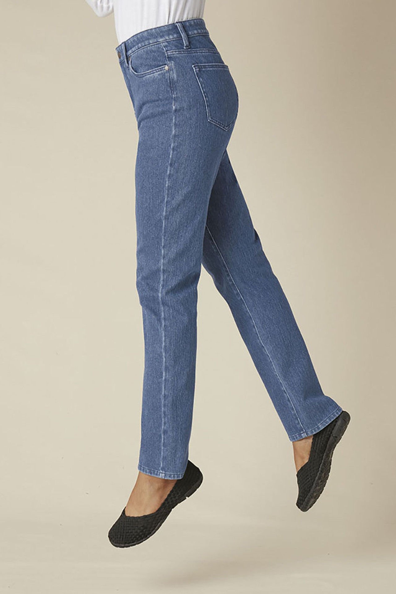 Knit High Rise Straight-Leg Jeans