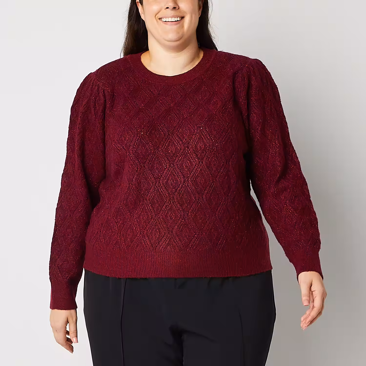 Liz Claiborne Plus Womens Crew Neck Long Sleeve Pullover Sweater