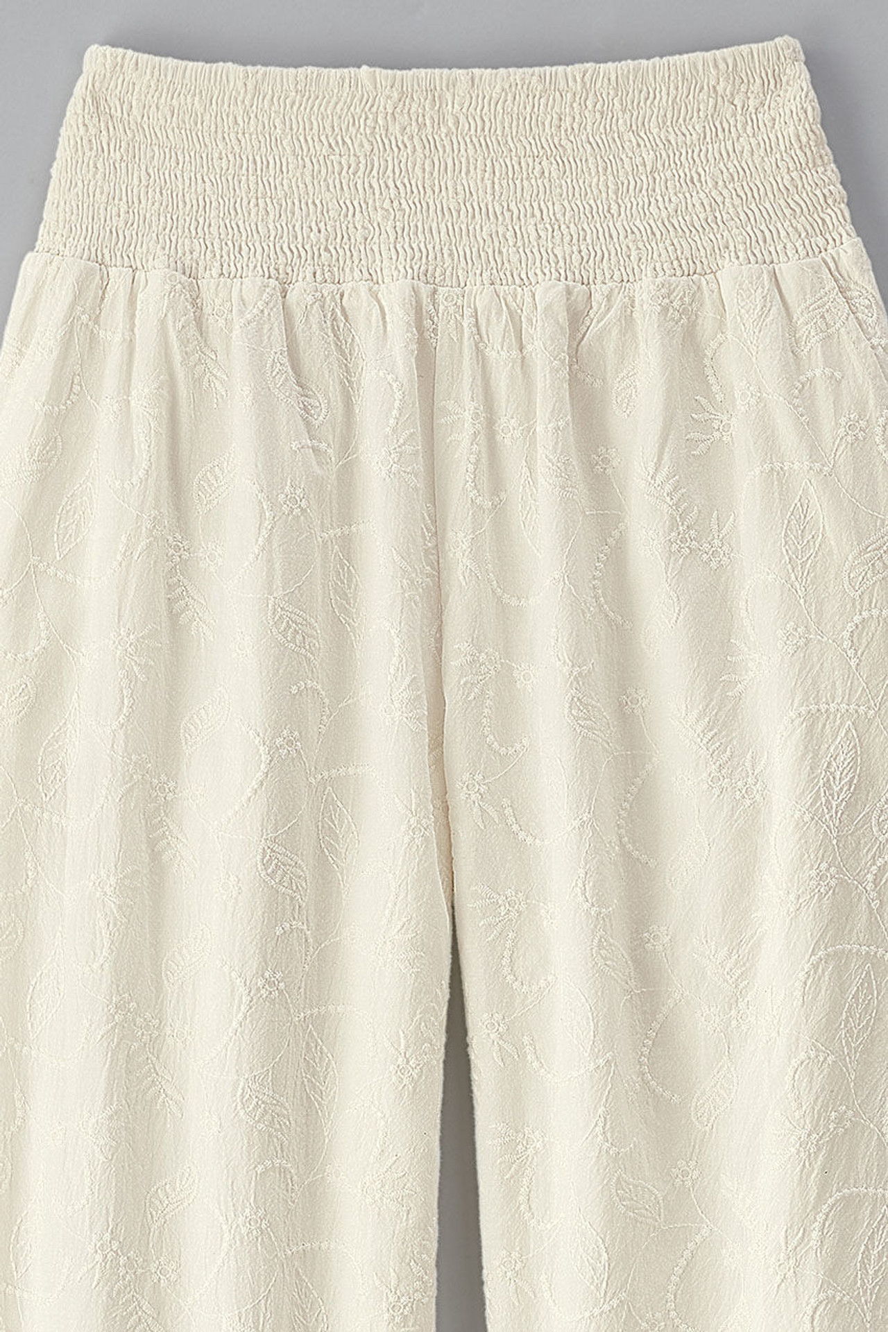 Smocked Waist Embroidered Pants