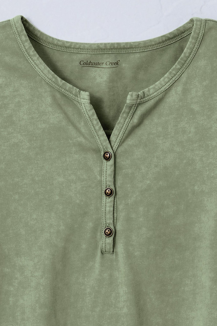 Vintage-Wash Solid Long-Sleeve Henley