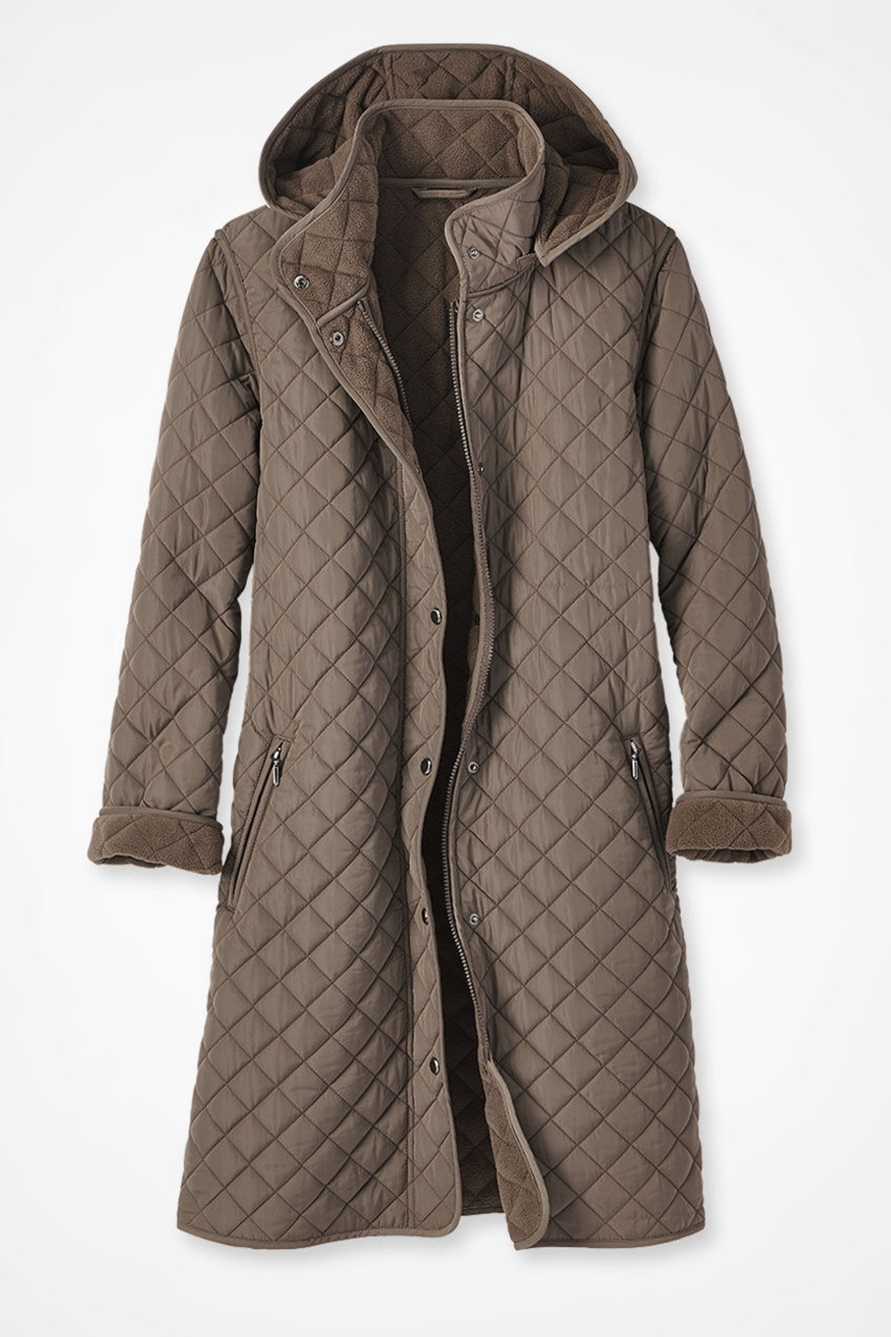 Hooded Quilted Long Car Coat