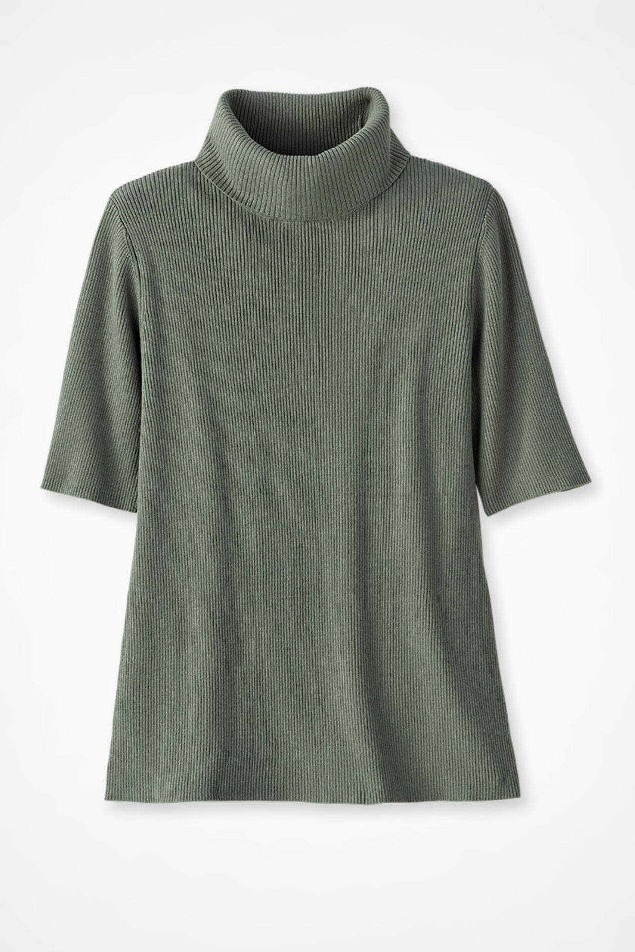 Elbow-Sleeve Ribbed Turtleneck