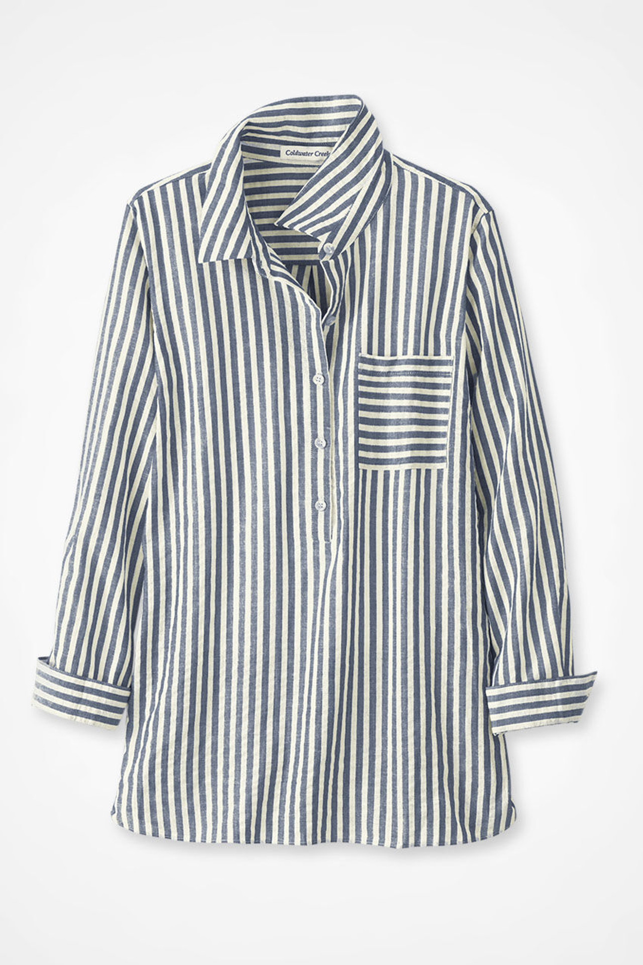Crinkle Cotton Striped Long-Sleeve Shirt