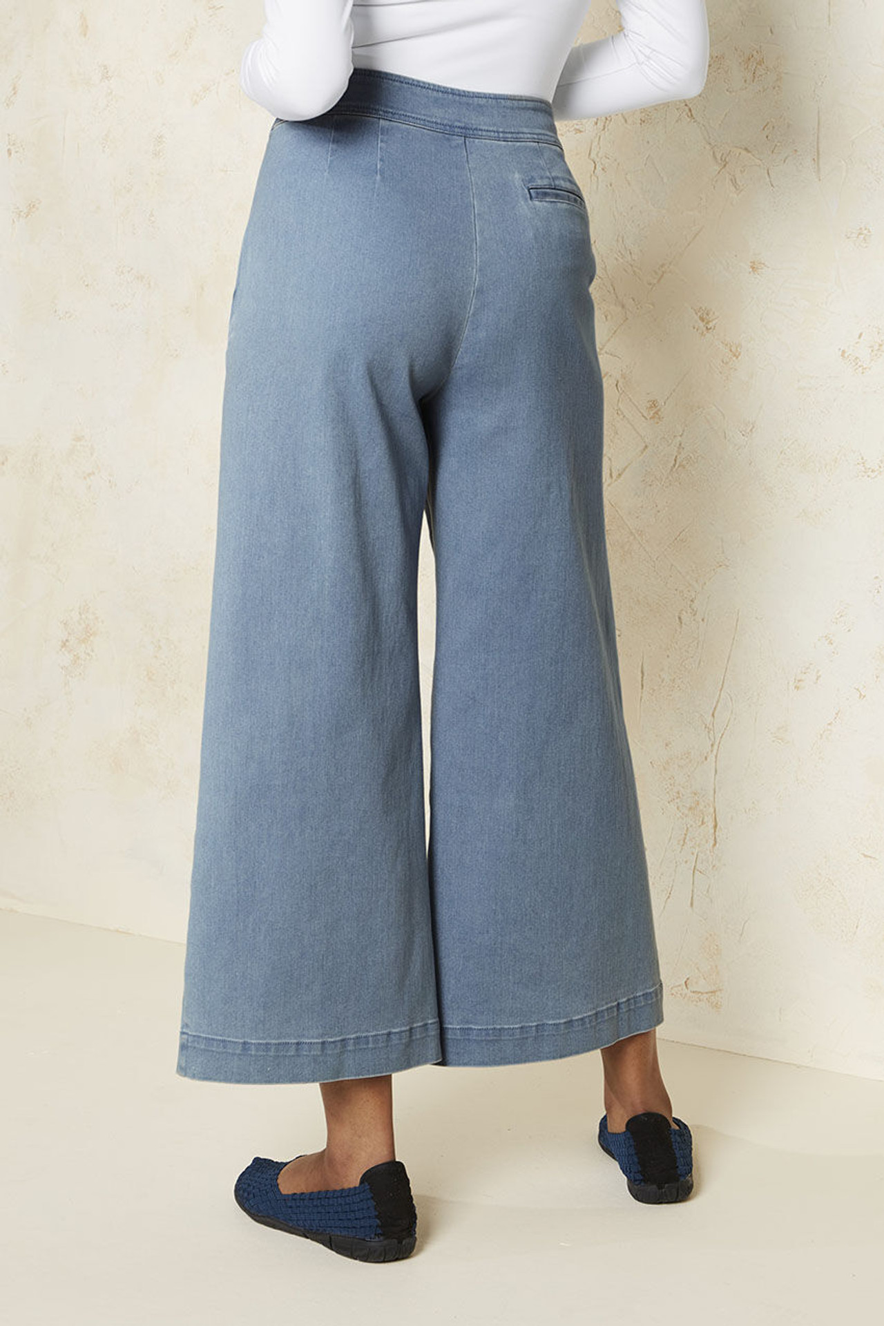 Knit Denim Wide Leg Ankle Jeans