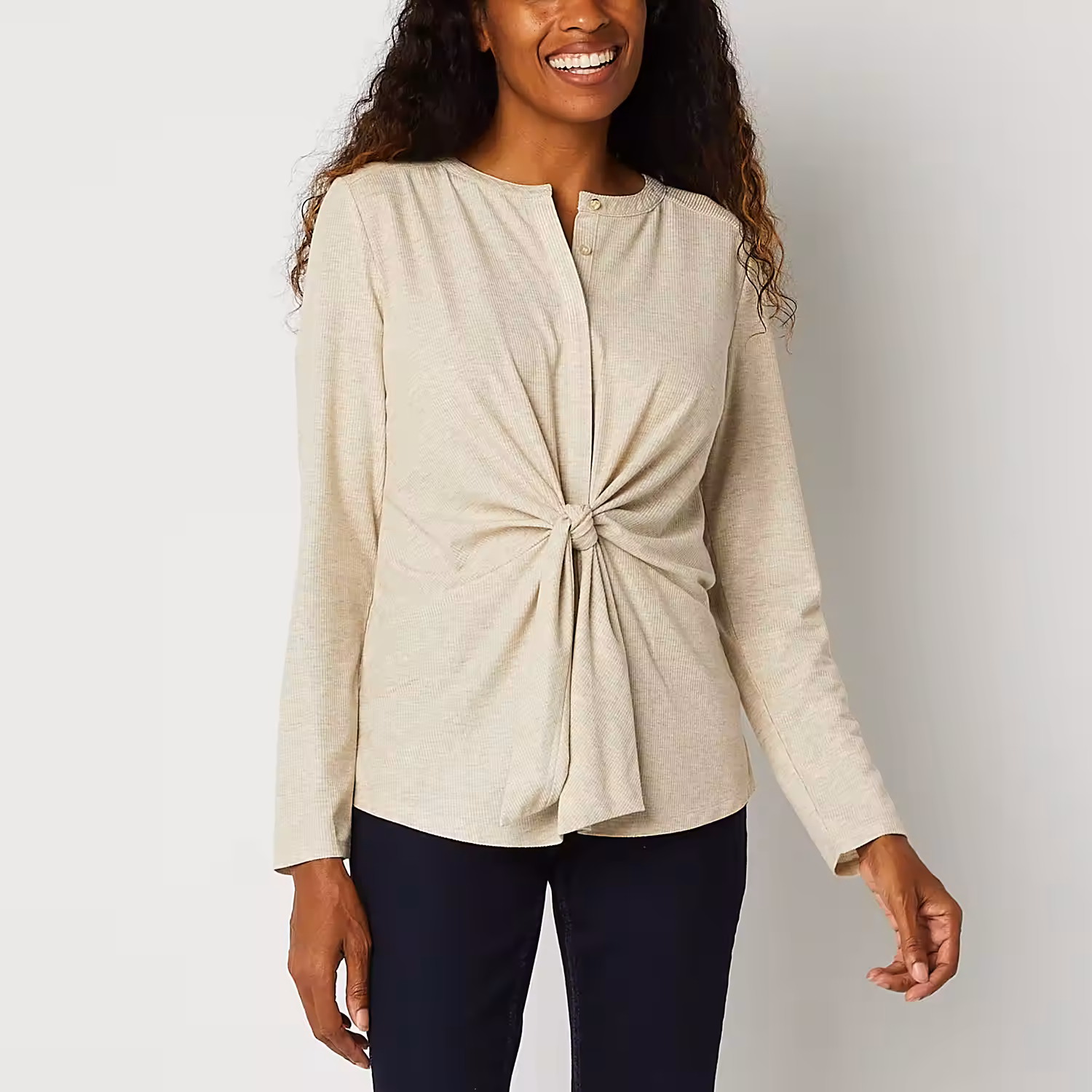 Liz Claiborne Womens Crew Neck Long Sleeve Blouse