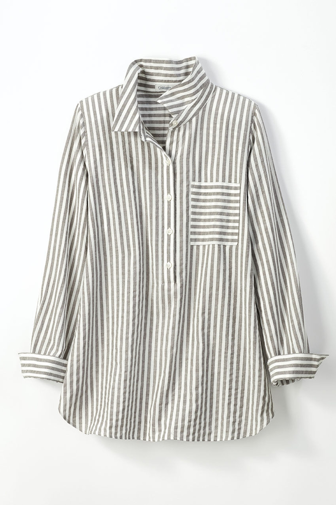 Crinkle Cotton Striped Long-Sleeve Shirt