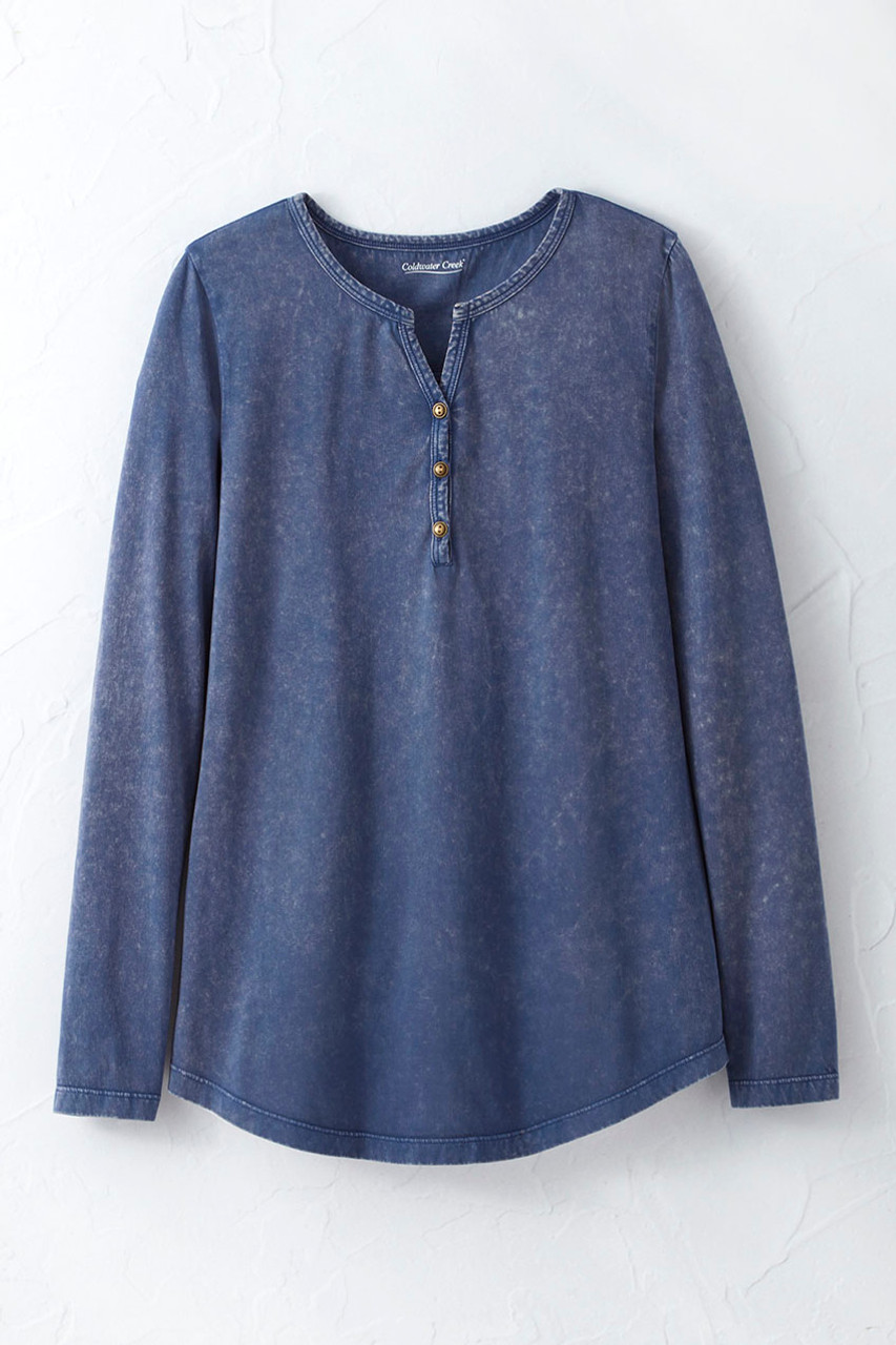Vintage-Wash Solid Long-Sleeve Henley