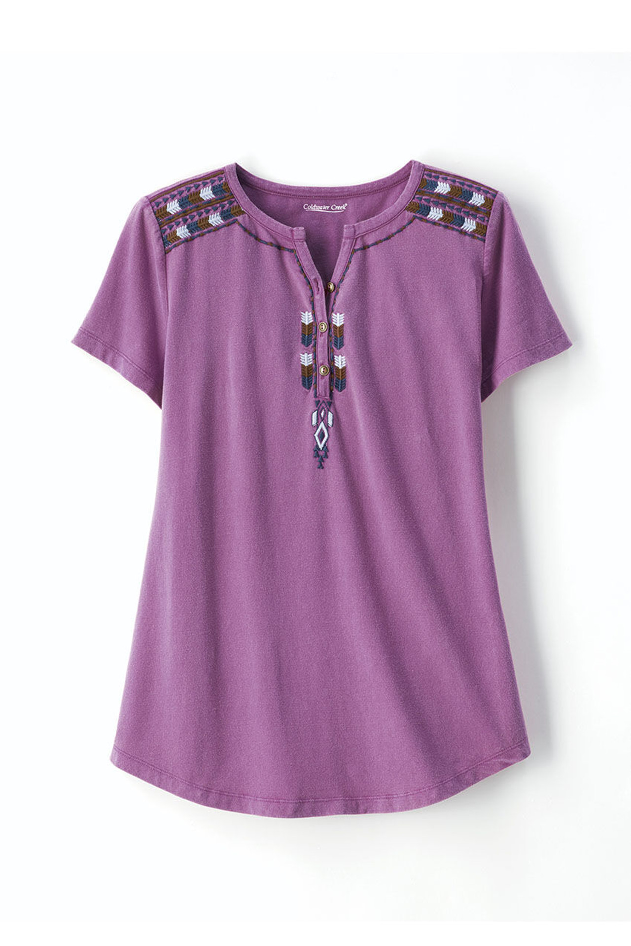 Embroidered Vintage-Washed Henley