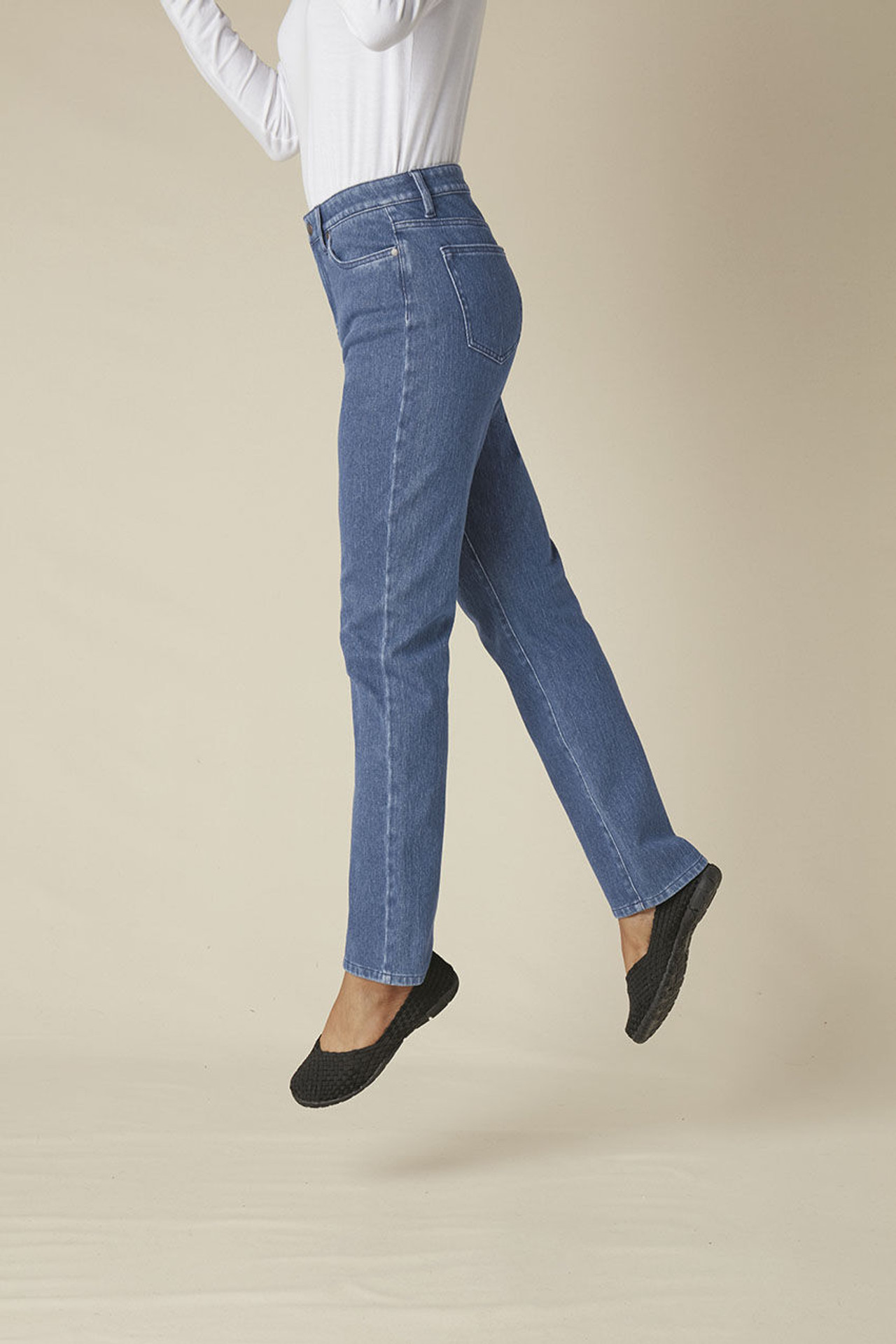 Knit High Rise Straight-Leg Jeans