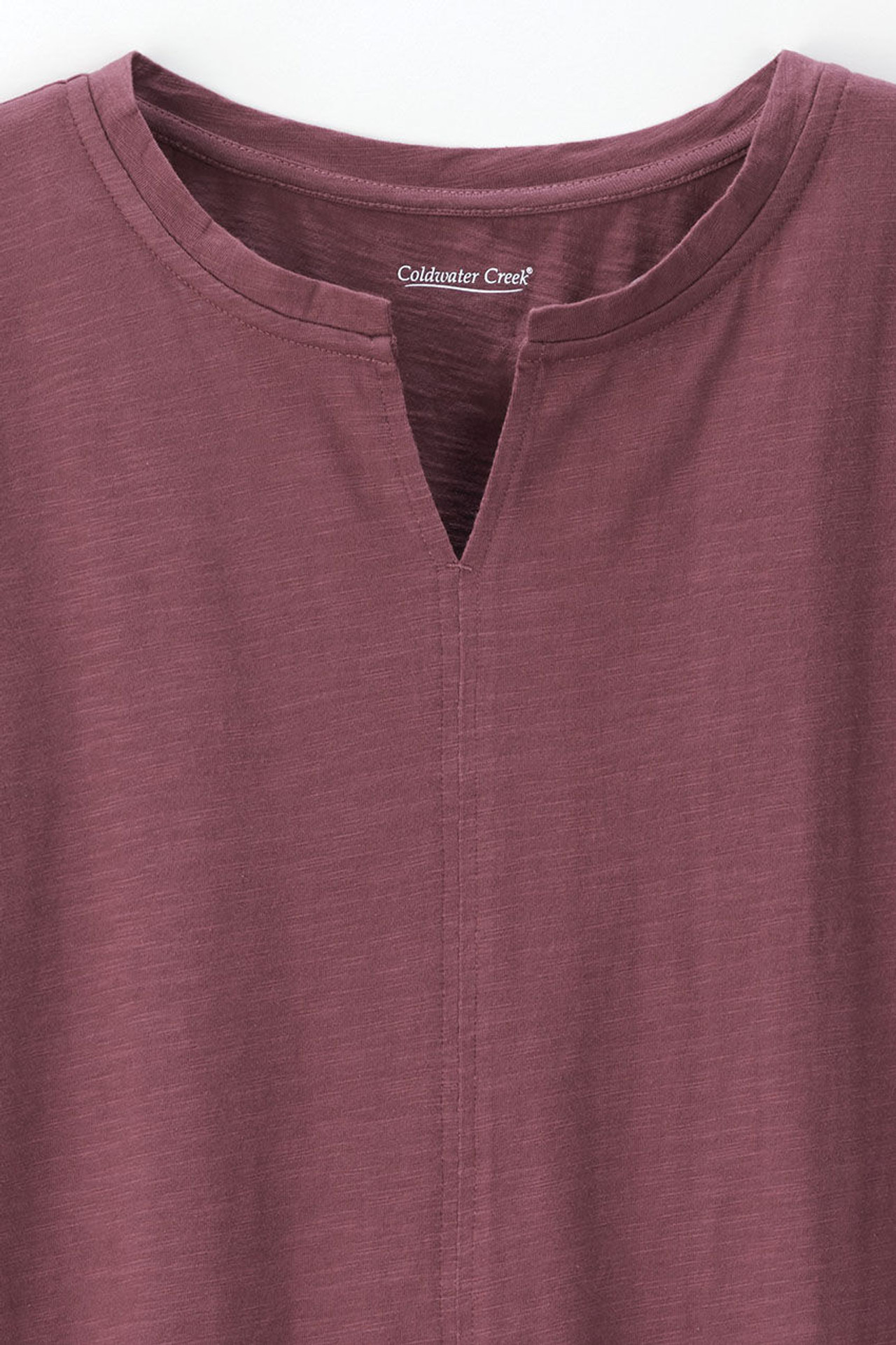Split Neck Cap-Sleeve Slub Tee