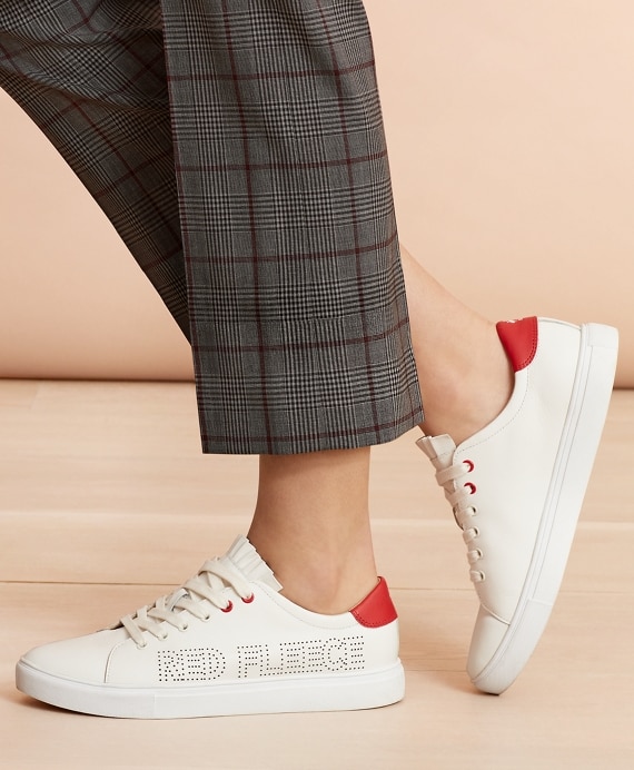 Ruffle-Trimmed Logo-Detail Leather Low-Top Sneakers