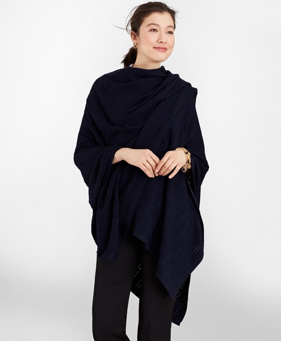 Pointelle Cable-Knit Merino Wool Ruana
