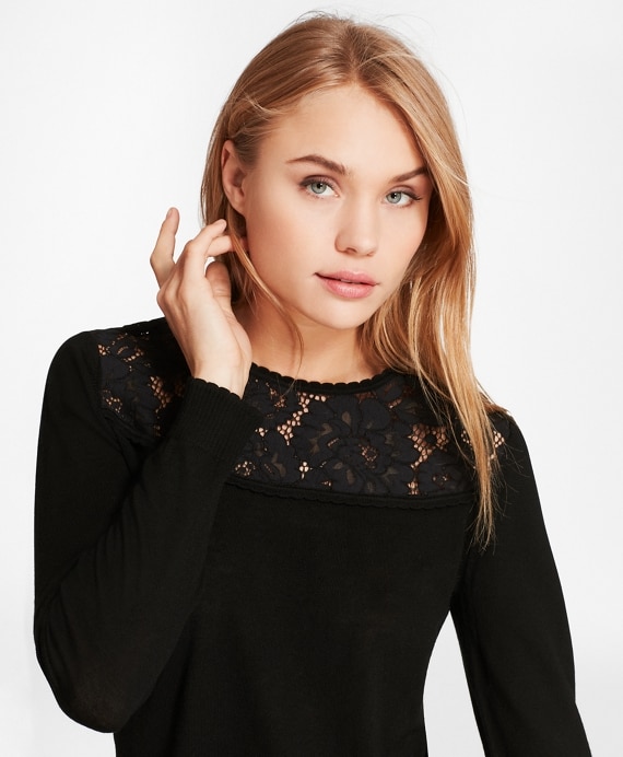 Lace-Yoke Wool Sweater