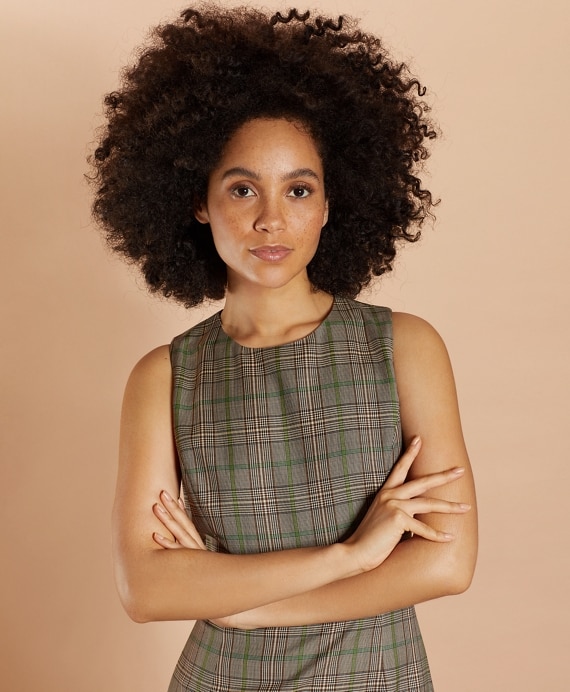 Plaid Wool Twill Sheath Dress