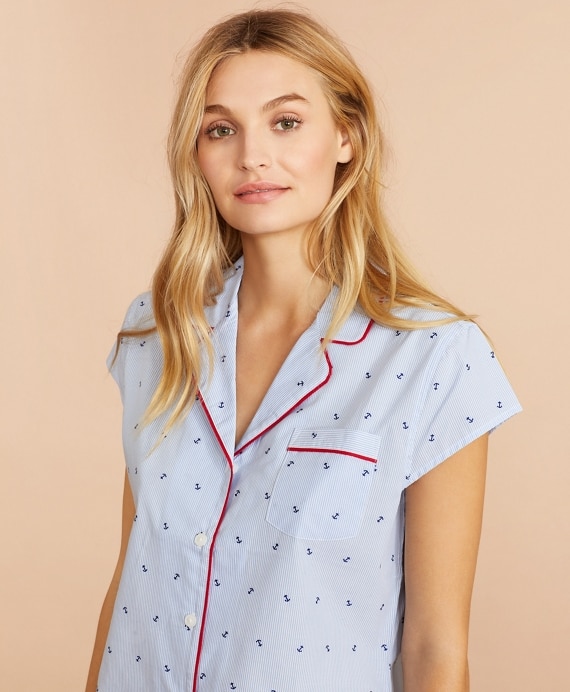 Anchor-Print Striped Cotton Pajamas