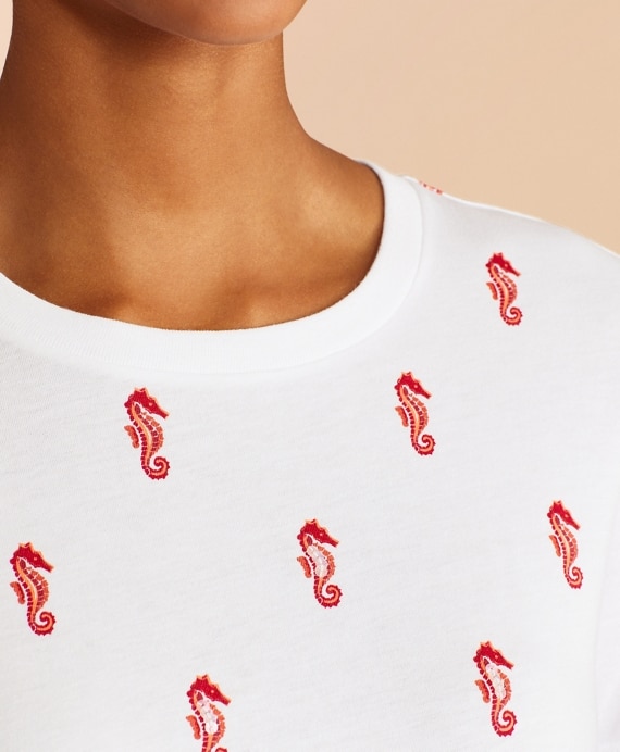 Sequined Seahorse-Print Cotton T-Shirt