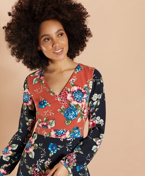 Floral-Print Satin Dress