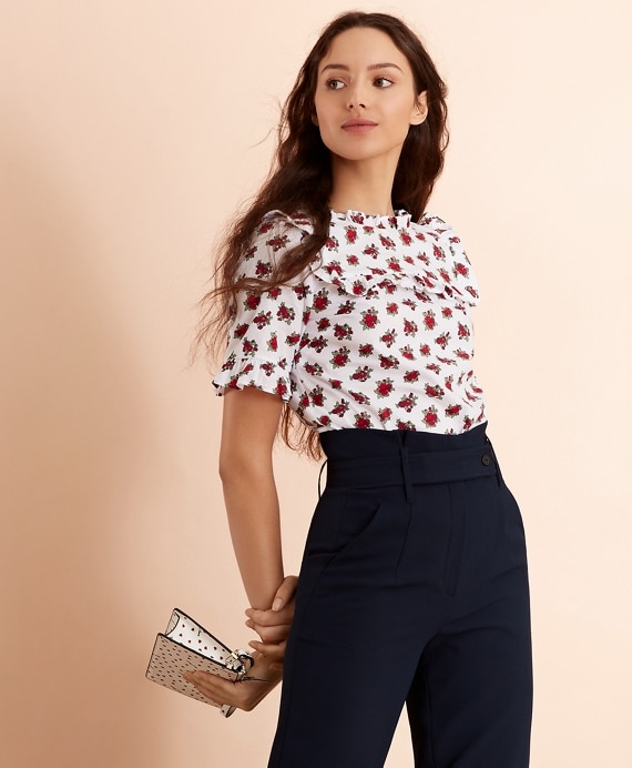 Floral-Print Cotton Sateen Blouse