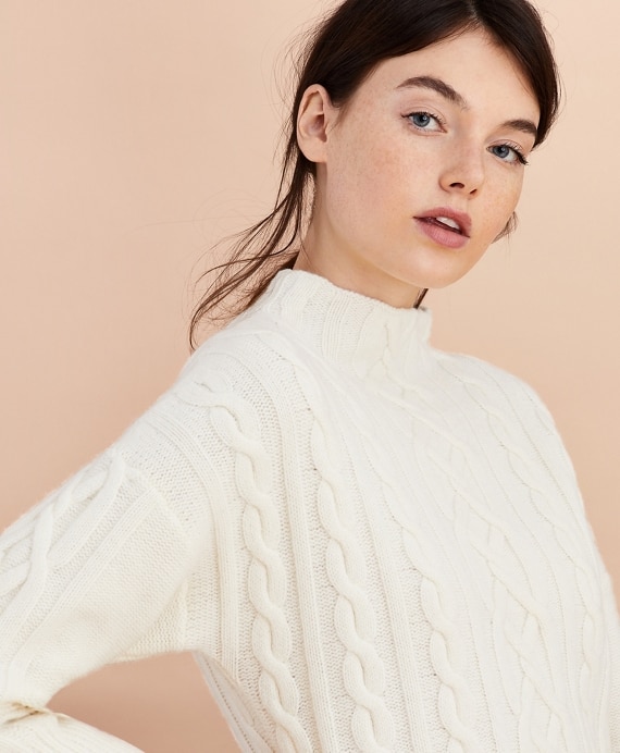 Stretch Merino Wool Cable-Knit Sweater