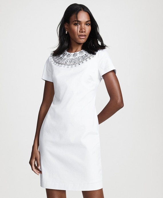 Beaded Cotton Sateen Sheath Dress