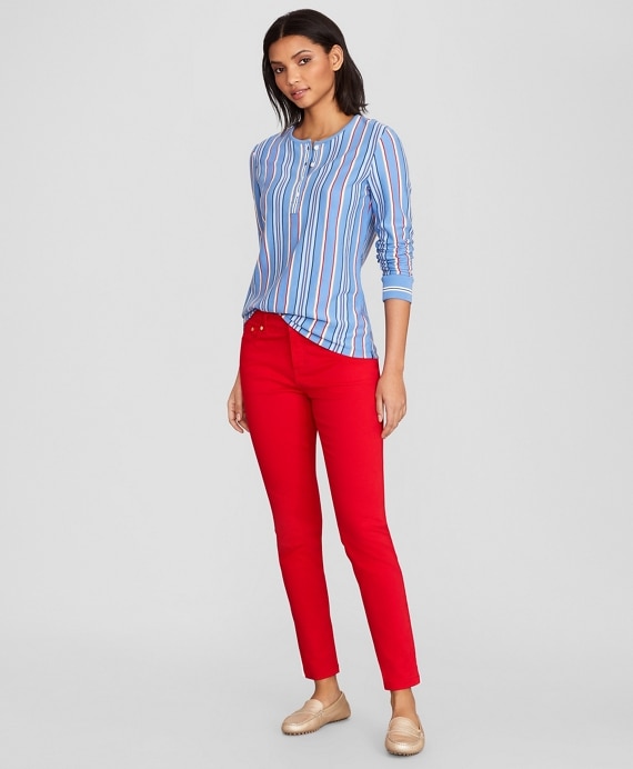 Striped Supima® Cotton Jersey Henley Tunic