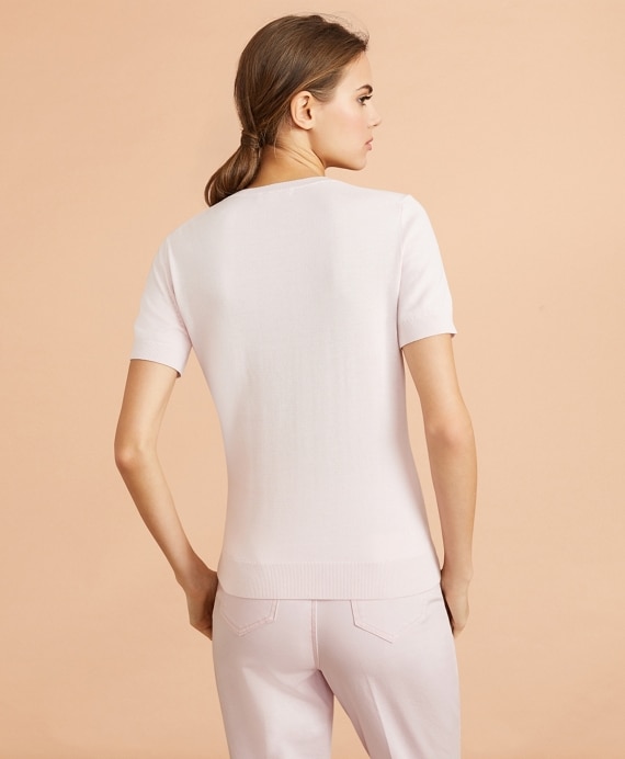 Beaded Seahorse Short-Sleeve Cotton Sweater