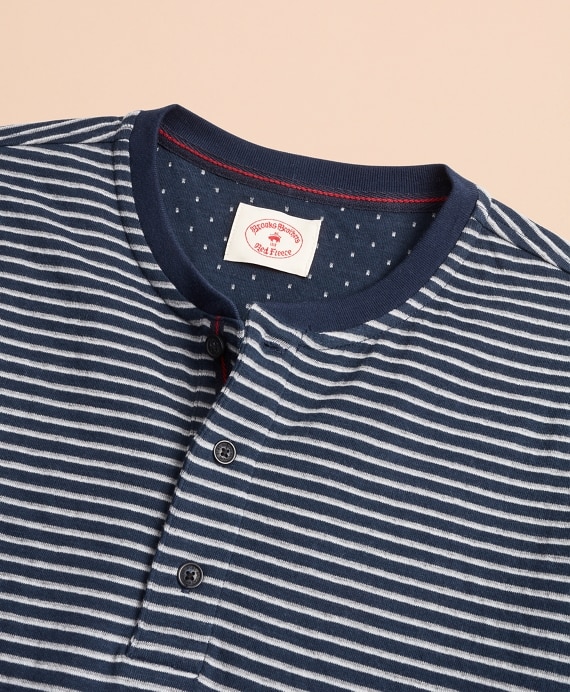 Striped Double-Knit Long-Sleeve Henley