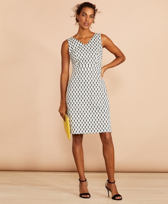 Seahorse-Print Stretch Cotton Sateen Sheath Dress