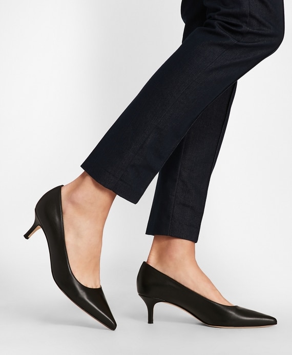 Leather Point-Toe Kitten Heels