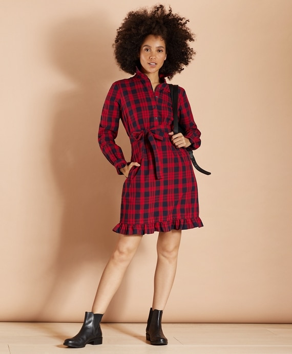 Plaid Cotton Brushed Twill Shirt Dress