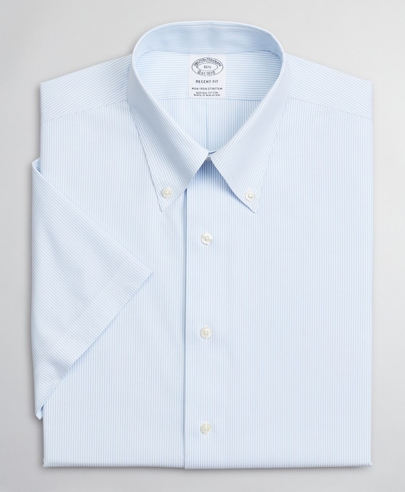 Stretch Regent Fitted Dress Shirt, Non-Iron Poplin Short-Sleeve Fine Stripe