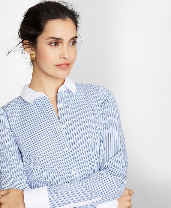 Petite Non-Iron Tailored-Fit Striped Cotton Dobby Shirt