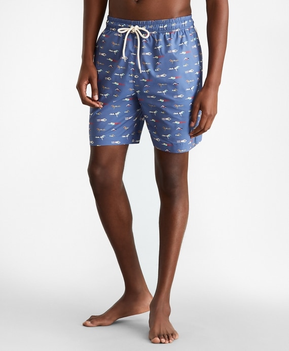 Montauk 6 Swimmers Motif Print Swim Trunks