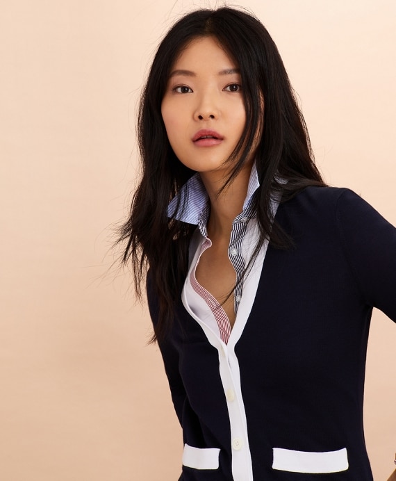 Contrast-Trim Cotton-Blend Cardigan